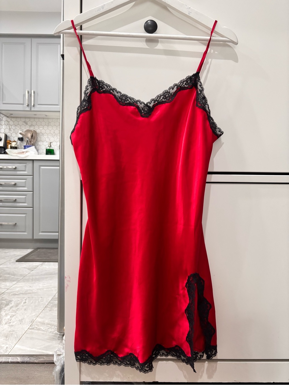 Vintage Victoria’s Secret Red Satin Lace Trim Slip Dress - Women Intimates